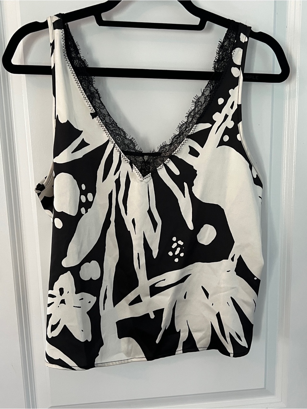 Joie Black and White Lace-Trim V-Neck Camisole